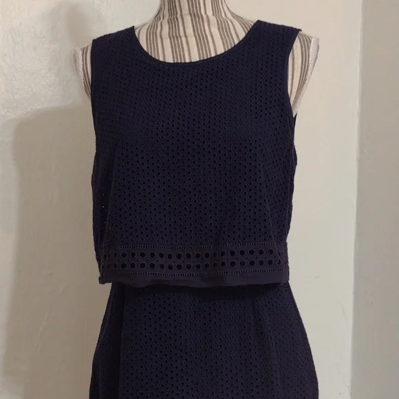 J Crew Navy Eyelet Sleeveless Dress Size 6 - Picture 2 of 10